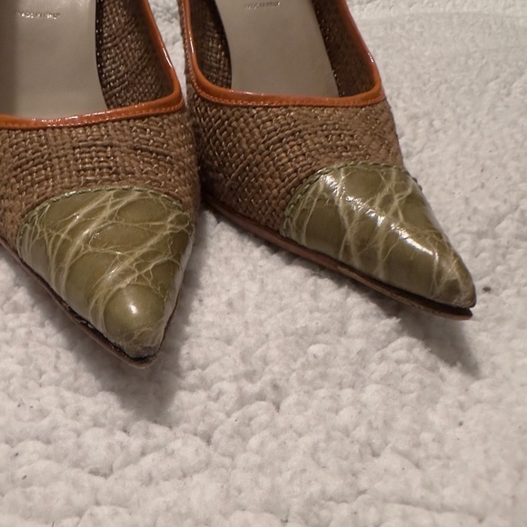 Prada Shoe Textile Green Crocodile Toe Cap Patent Leather Trim - Picture 3 of 16